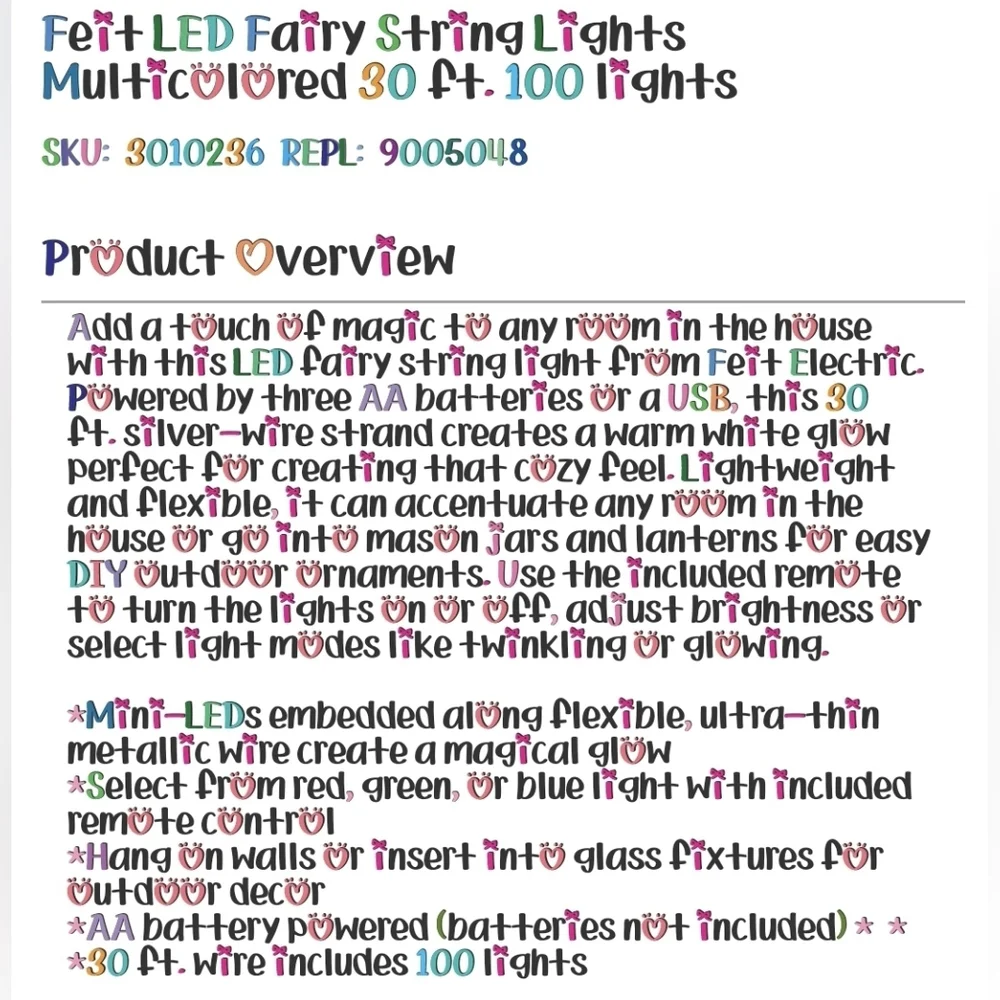 Feit LED Fairy String Lights Warm White -or- Multi-Colored 30ft 100 Lights